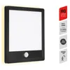 A black LED outdoor wall lamp with a white illuminated panel and a motion sensor. Produktbild-Vorschau