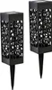 Two black solar garden lights with decorative cutouts are shown against a white background. Produktbild-Vorschau