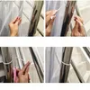 A collage of four images showing how to attach a safety net to a staircase railing using ties. Náhľad obrázku produktu