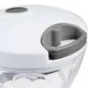 Close-up of the lid and handle of a manual food chopper. Voir les images du produit