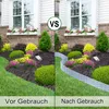 A split image showing a garden bed before and after the installation of a plastic lawn edge. Produktbild-Vorschau