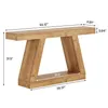 A wooden console table with dimensions shown. Podgląd zdjęcia produktu