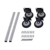 A set of parts for a platform trolley, including two metal bars, four caster wheels, and a collection of bolts and nuts, arranged on a white background. Náhled obrázku produktu