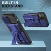 Two phone cases with built-in kickstands are displayed on a light blue surface against a textured gray background. Produktbild-Vorschau