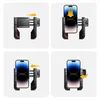 Four panels showing how to use a phone holder on a bicycle or motorcycle. Produktbild-Vorschau