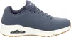 A side view of a navy blue Skechers sports shoe with a white sole and brown outsole. Náhled obrázku produktu