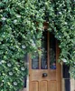 A wooden door is covered in lush green foliage and white flowers. Anteprima dell’immagine prodotto