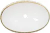 A top-down view of a white oval sink with a gold decorative rim and a drain hole in the center. Náhled obrázku produktu