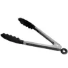A pair of kitchen tongs with black silicone grips and silver metal handles, presented against a white background. Náhled obrázku produktu