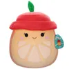 A plush toy shaped like an orange with a red hat and a green leaf on top, shown against a white background. A tag is attached to the toy. Podgląd zdjęcia produktu