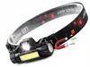 A black LED headlamp with a patterned strap is shown on a white background. A red horseshoe magnet with yellow lightning bolts is depicted next to the headlamp. Anteprima dell’immagine prodotto