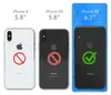 Comparison of iPhone models and their screen sizes, indicating compatibility with a case. Produktbild-Vorschau
