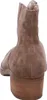A rear view of a single beige suede boot with a stacked wooden heel. Anteprima dell’immagine prodotto