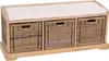 A bench with three woven storage baskets underneath and a cushioned top. Podgląd zdjęcia produktu