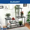 A multi-tiered metal plant stand with various potted plants displayed on it, set against a white wall with framed pictures. Podgląd zdjęcia produktu