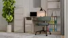 A home office setup with a desk, chair, filing cabinet, and bookshelf. Anteprima dell’immagine prodotto