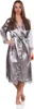 Damen Morgenmantel Kimono Satinrobe mit Spitze; Taupe/L Produktbild-Vorschau 1