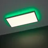 A rectangular LED panel light with green ambient lighting mounted on a ceiling. Produktbild-Vorschau