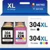 The image shows the packaging of two ink cartridges, one black and one tri-color, with branding and product information. Produktbild-Vorschau