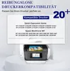 A marketing image showing a printer and a list of compatible printer models. Produktbild-Vorschau