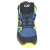 A front view of a blue and yellow-green hiking boot with black laces and a black sole. Produktbild-Vorschau