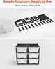 The top part of the image shows disassembled parts of a storage unit, while the bottom part shows two assembled storage units stacked. Podgląd zdjęcia produktu