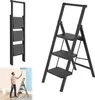 A man is painting a wall with a roller, standing on a step ladder. The ladder is also shown folded and unfolded in separate images. Náhled obrázku produktu