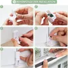 A collage of six images showing the step-by-step installation process of a window blind. Produktbild-Vorschau
