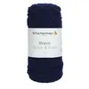 A ball of navy blue yarn with a label. Produktbild-Vorschau