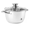 A stainless steel cooking pot with a glass lid is shown against a white background. Podgląd zdjęcia produktu