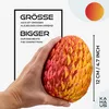 A hand holding a dragon egg-shaped toy, with text highlighting its size. Produktbild-Vorschau