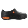 A black shoe with orange accents on a white background. Produktbild-Vorschau