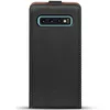 A black flip case for a Samsung Galaxy S10 phone, shown from the back. Produktbild-Vorschau