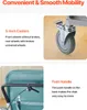 Close-up shots of a medical chair's features, specifically its casters and push handle. Produktbild-Vorschau