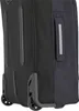 A close-up view of the bottom section of a black rolling suitcase, showing the wheels and a side handle. Produktbild-Vorschau