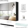 A bathroom cabinet with mirrored doors, reflecting a modern bathroom interior, with accompanying product components and instructions. Anteprima dell’immagine prodotto