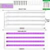 A diagram showing two sets of LED grow lights, one unlit and one lit with purple light, along with accessories like screws and clips. Produktbild-Vorschau