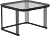 A black side table with a glass top is shown against a white background. Voir les images du produit