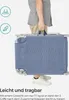 A person is holding a folded blue lounge chair. Produktbild-Vorschau