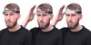 Three images of a man wearing a headlamp, demonstrating its features. Náhled obrázku produktu