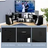 A TV stand with shelves and a TV on top, with close-up shots of material and features. Náhled obrázku produktu