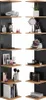 Two tall, narrow corner shelving units are displayed against a white background, showcasing various decorative and cosmetic items on their shelves. Podgląd zdjęcia produktu
