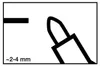 A close-up view of a marker tip and a line it is marking. Produktbild-Vorschau