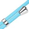 A close-up view of a blue cord with silver metal attachments. Produktbild-Vorschau