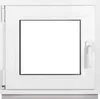 A white window frame with a clear glass pane, shown from the front. Produktbild-Vorschau