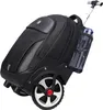 A black trolley backpack with large wheels and a telescoping handle, shown against a white background. Podgląd zdjęcia produktu