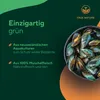 A bowl of green-lipped mussels with text highlighting their origin and benefits. Produktbild-Vorschau
