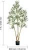 A full-shot image of an artificial olive tree in a black pot, with dimensions indicated. Anteprima dell’immagine prodotto