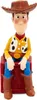 A toy figure of Woody from Toy Story sitting on a red block. Produktbild-Vorschau