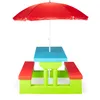 A colorful children's picnic table with benches and a red umbrella. Podgląd zdjęcia produktu